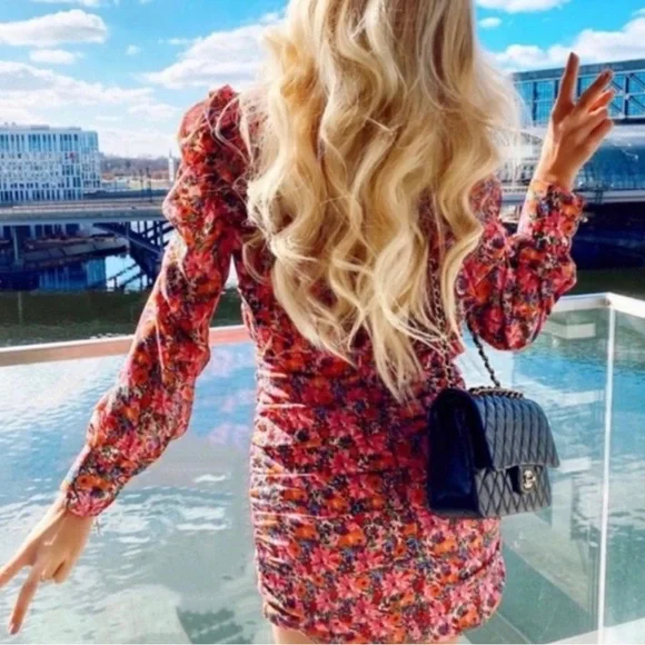 ZARA ruched floral mini dress blogger fave
